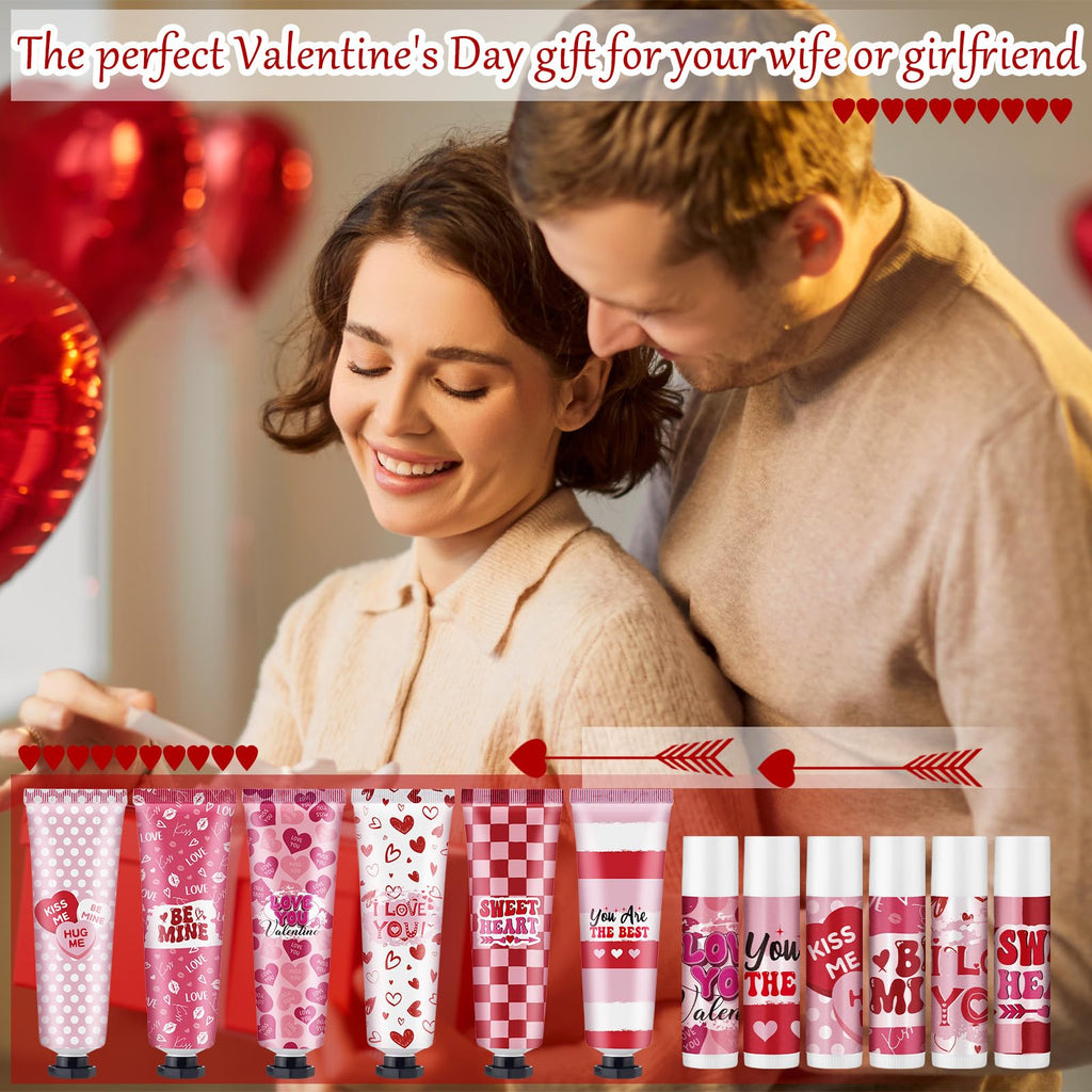 Loopeer 24 Sets Valentine Hand Cream & Lip Balm Gifts Bulk – Galentine's Day Party Favors