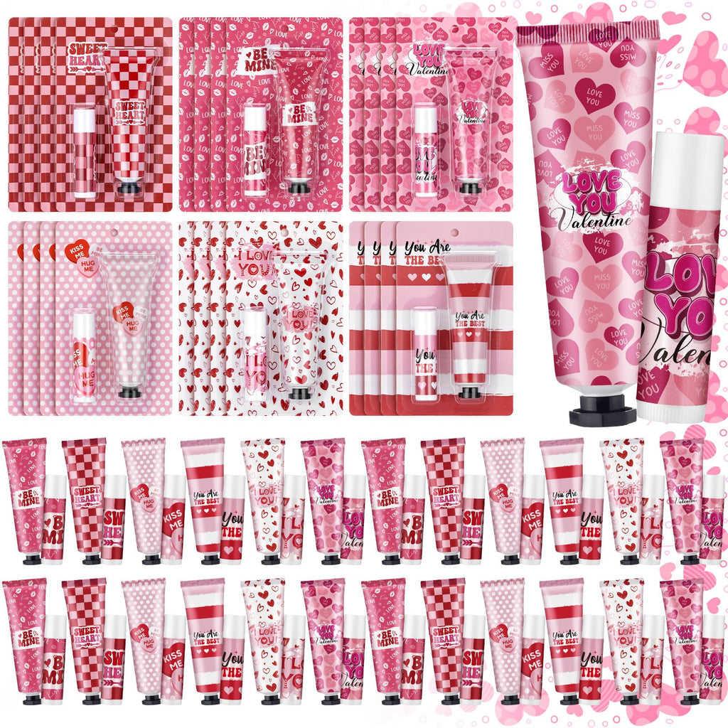Loopeer 24 Sets Valentine Hand Cream & Lip Balm Gifts Bulk – Galentine's Day Party Favors