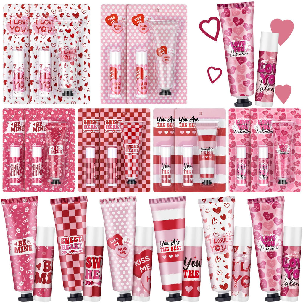 Loopeer 12-Set Valentine Hand Cream & Lip Balm Gifts | Bulk Galentine's Day & Valentine Party Favors