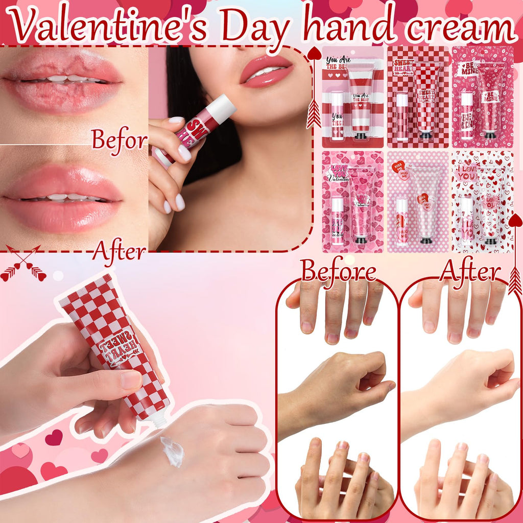 Loopeer 24 Sets Valentine Hand Cream & Lip Balm Gifts Bulk – Galentine's Day Party Favors