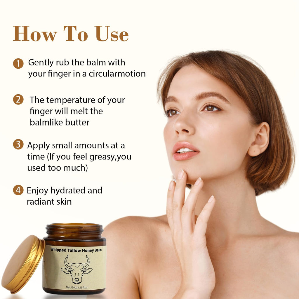 Lopeie Beef Tallow for Skin – Organic Grass-Fed Whipped Moisturizer with Honey Balm (Unscented)
