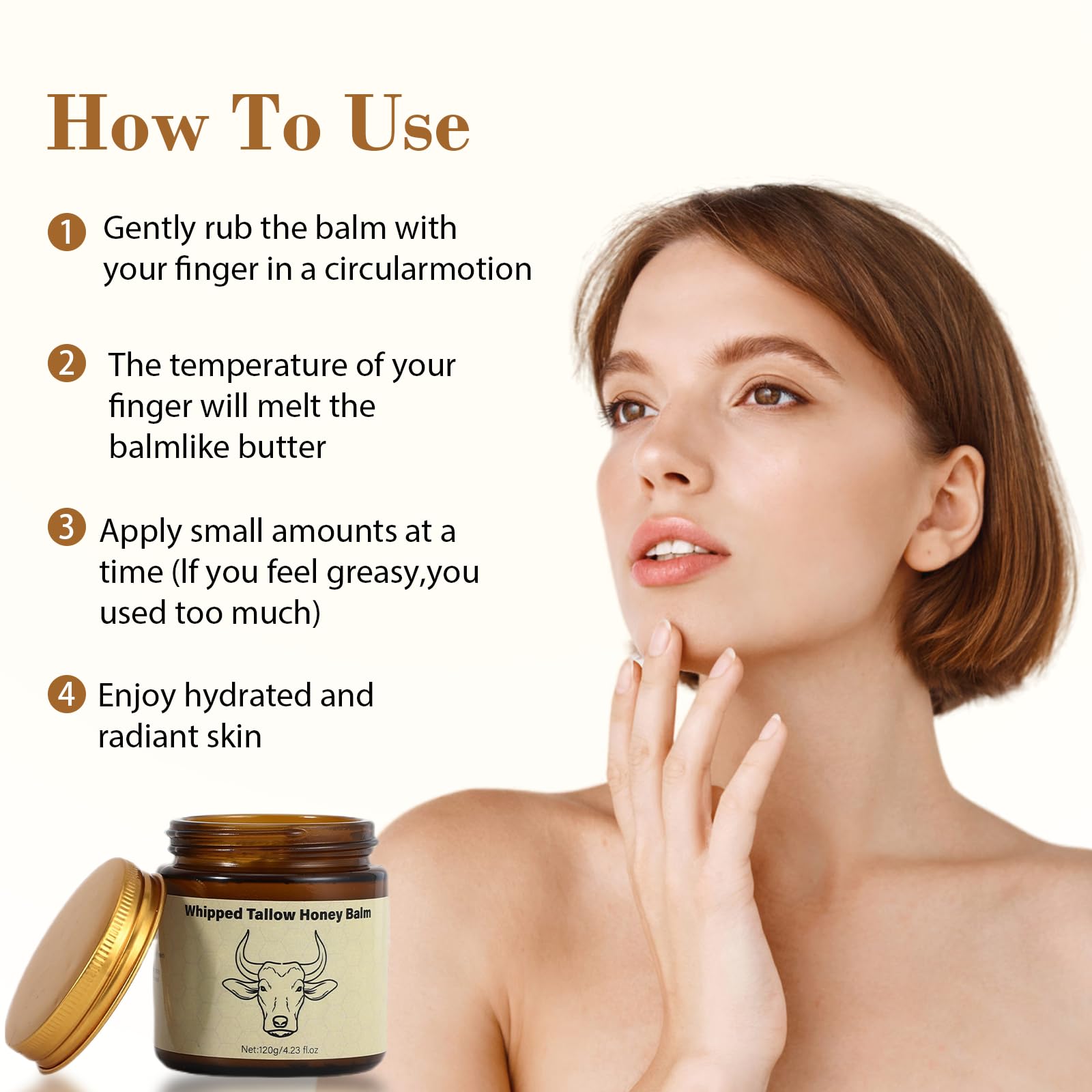 Lopeie Beef Tallow for Skin – Organic Grass-Fed Whipped Moisturizer with Honey Balm (Unscented)