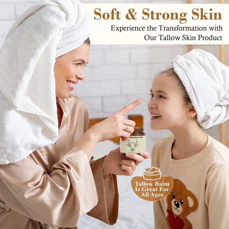 Lopeie Beef Tallow for Skin – Organic Grass-Fed Whipped Moisturizer with Honey Balm (Unscented)
