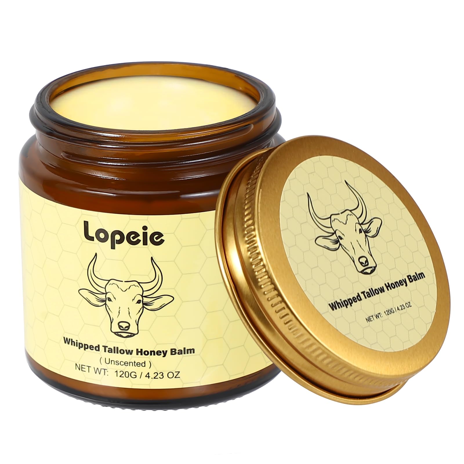 Lopeie Beef Tallow for Skin – Organic Grass-Fed Whipped Moisturizer with Honey Balm (Unscented)