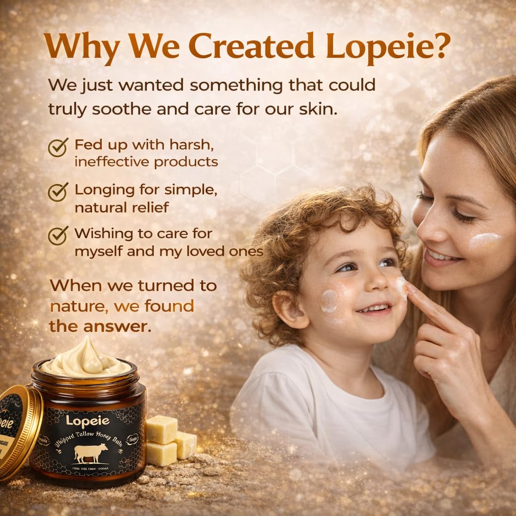 Lopeie Upgraded Organic Tallow Balm | Grass-Fed Tallow, Raw Honey, Unscented