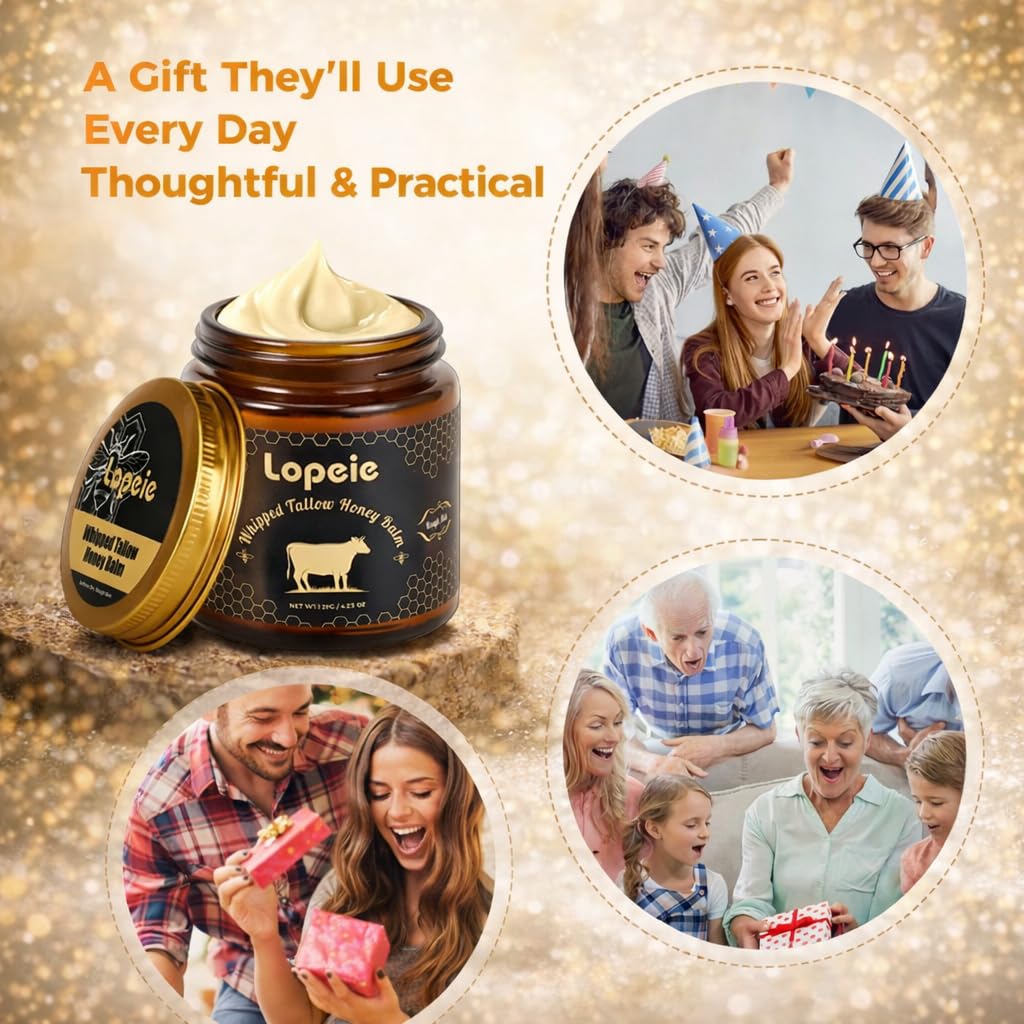 Lopeie Upgraded Organic Tallow Balm | Whipped Beef Tallow with Honey & Lavender for Dry, Sensitive Skin