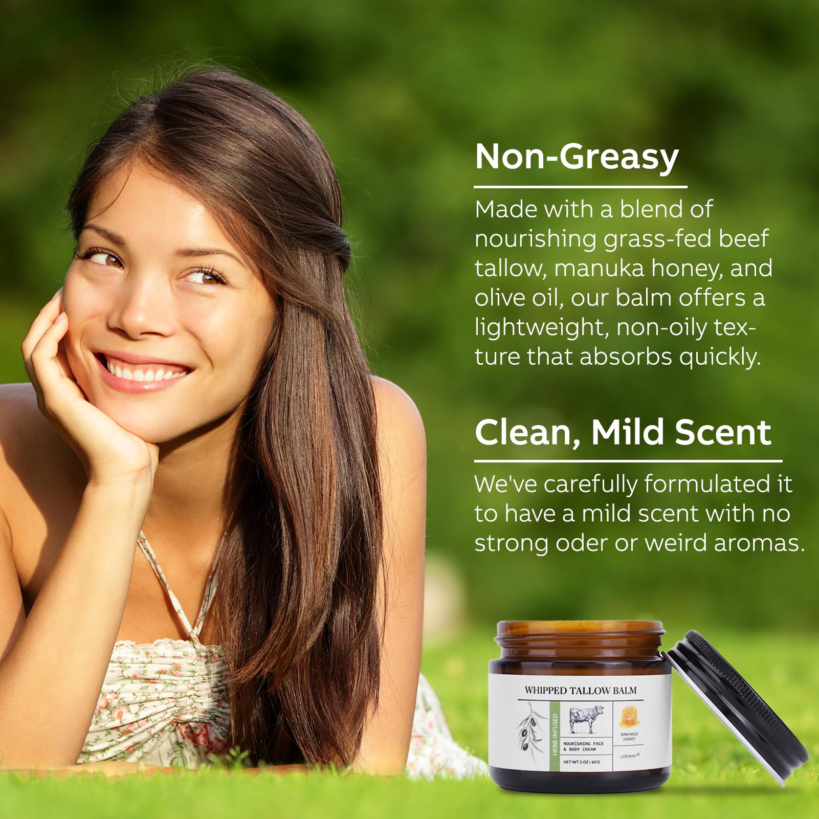 LOPIANY Whipped Beef Tallow for Skin – Grass-Fed Tallow & Honey Balm for Face & Body
