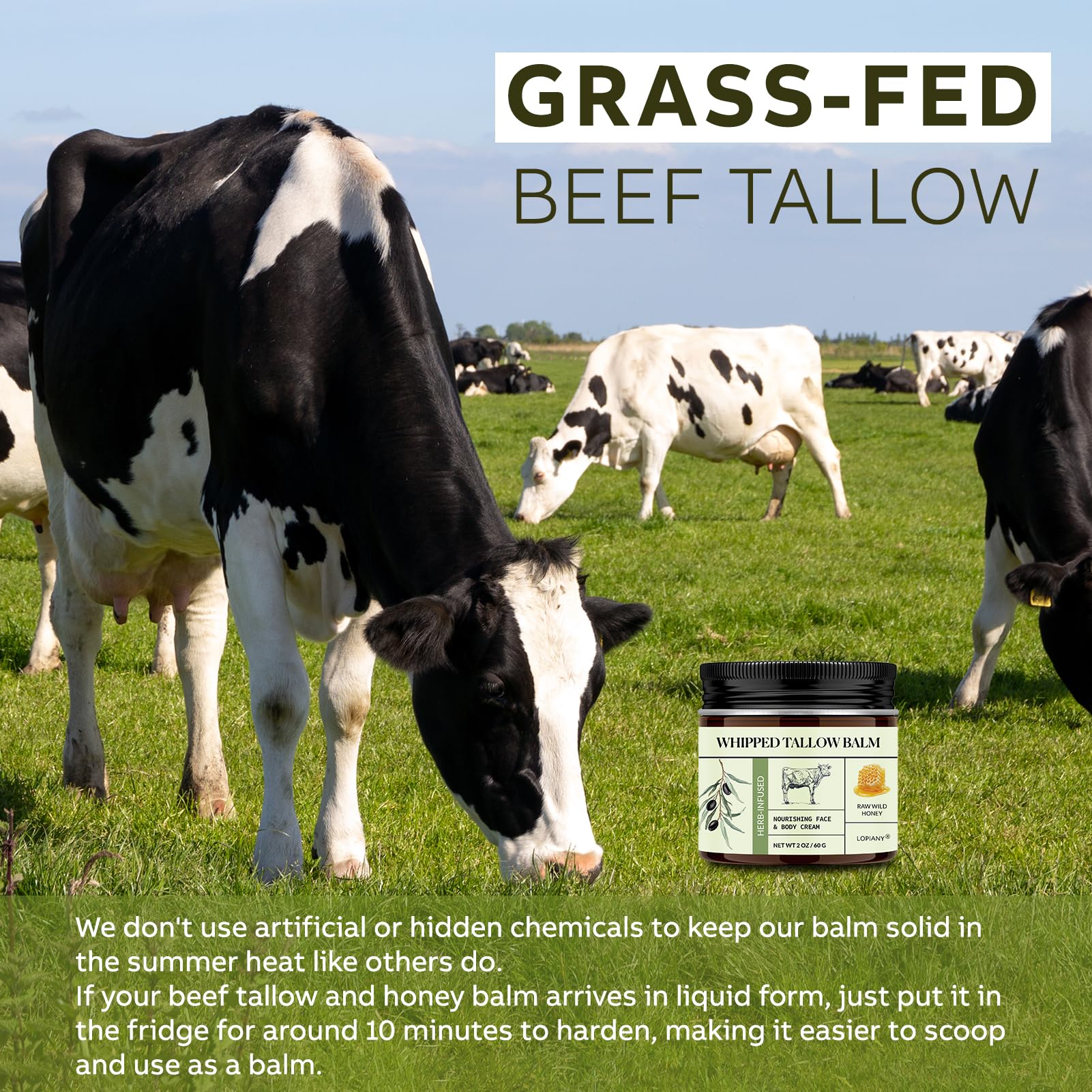 LOPIANY Whipped Beef Tallow for Skin – Grass-Fed Tallow & Honey Balm for Face & Body