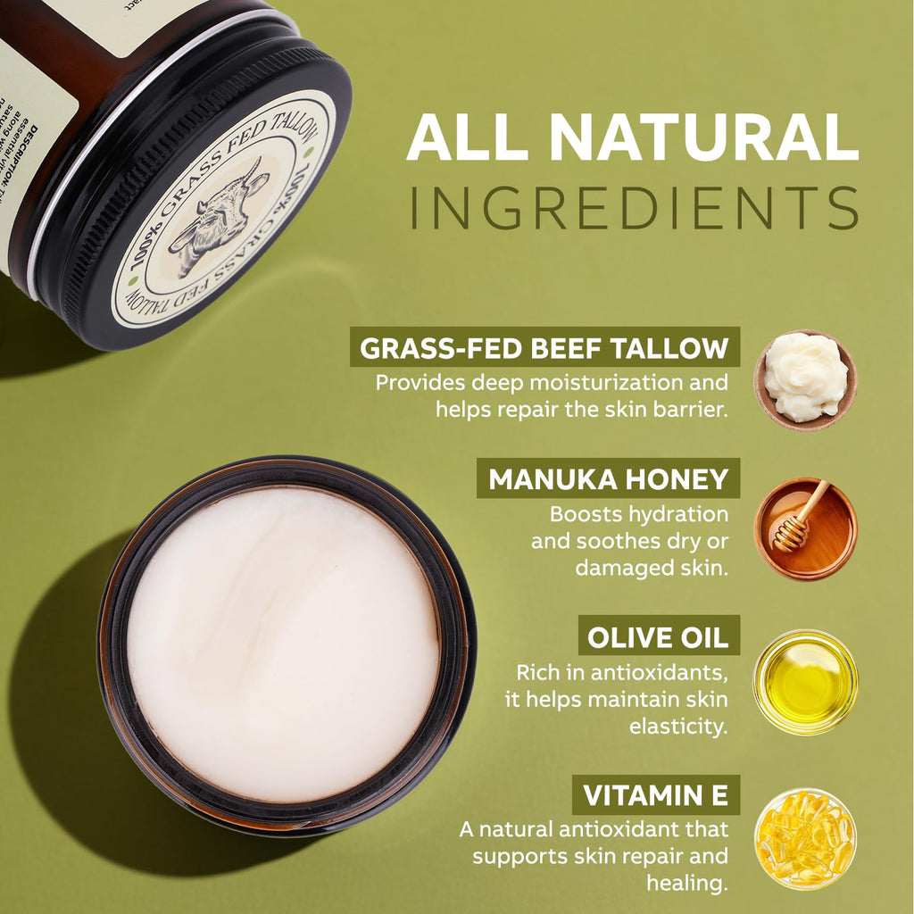 LOPIANY Whipped Beef Tallow for Skin – Grass-Fed Tallow & Honey Balm for Face & Body