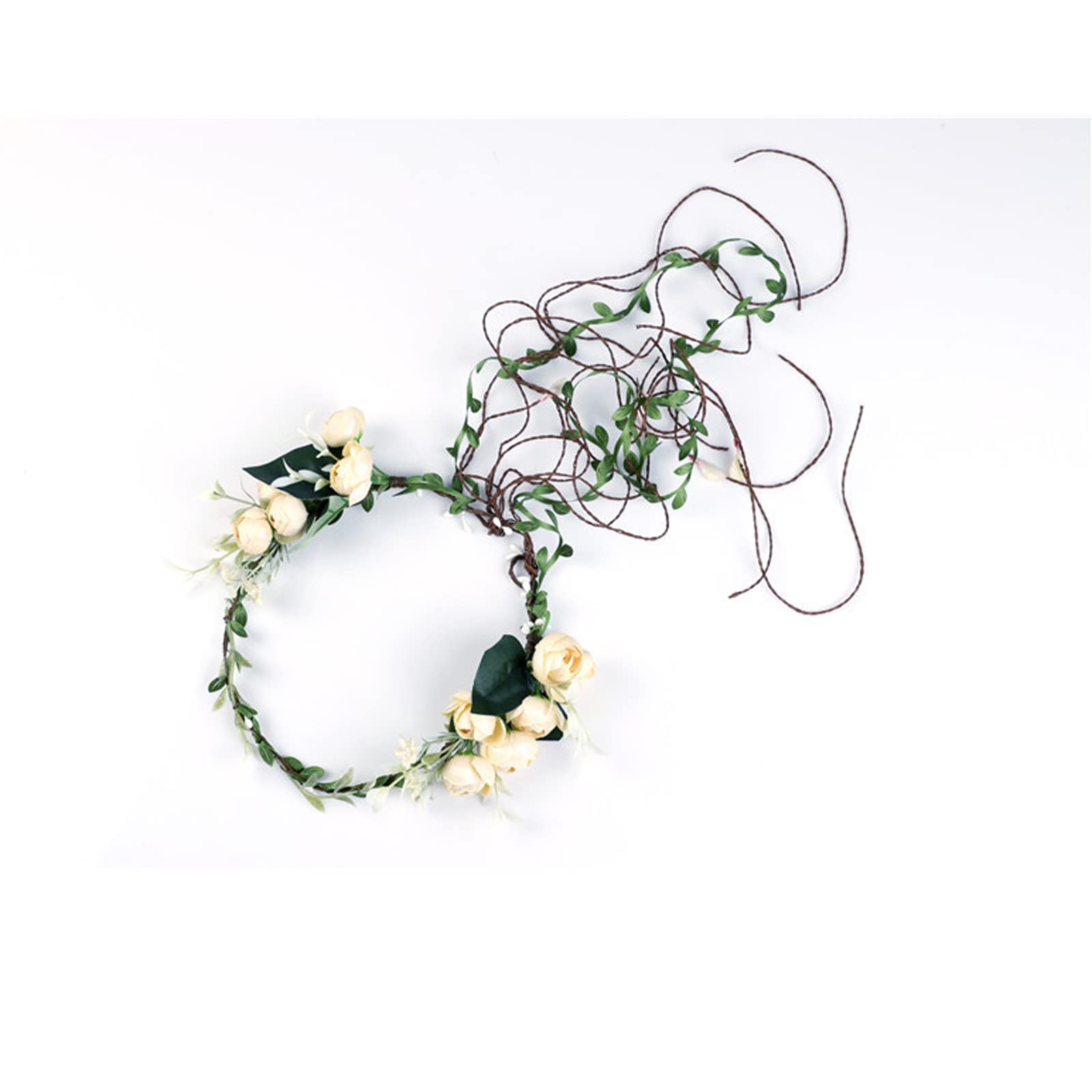 Lopsity Rose Floral Crown Headband – Adjustable White Wedding Hair Wreath