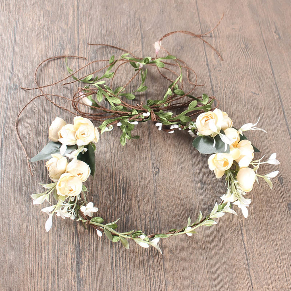 Lopsity Rose Floral Crown Headband – Adjustable White Wedding Hair Wreath