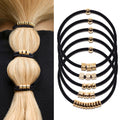 Loqpol 5PCS Gold & Black Boho Hair Ties Bracelet | 2-in-1 No-Damage Ponytail Holders