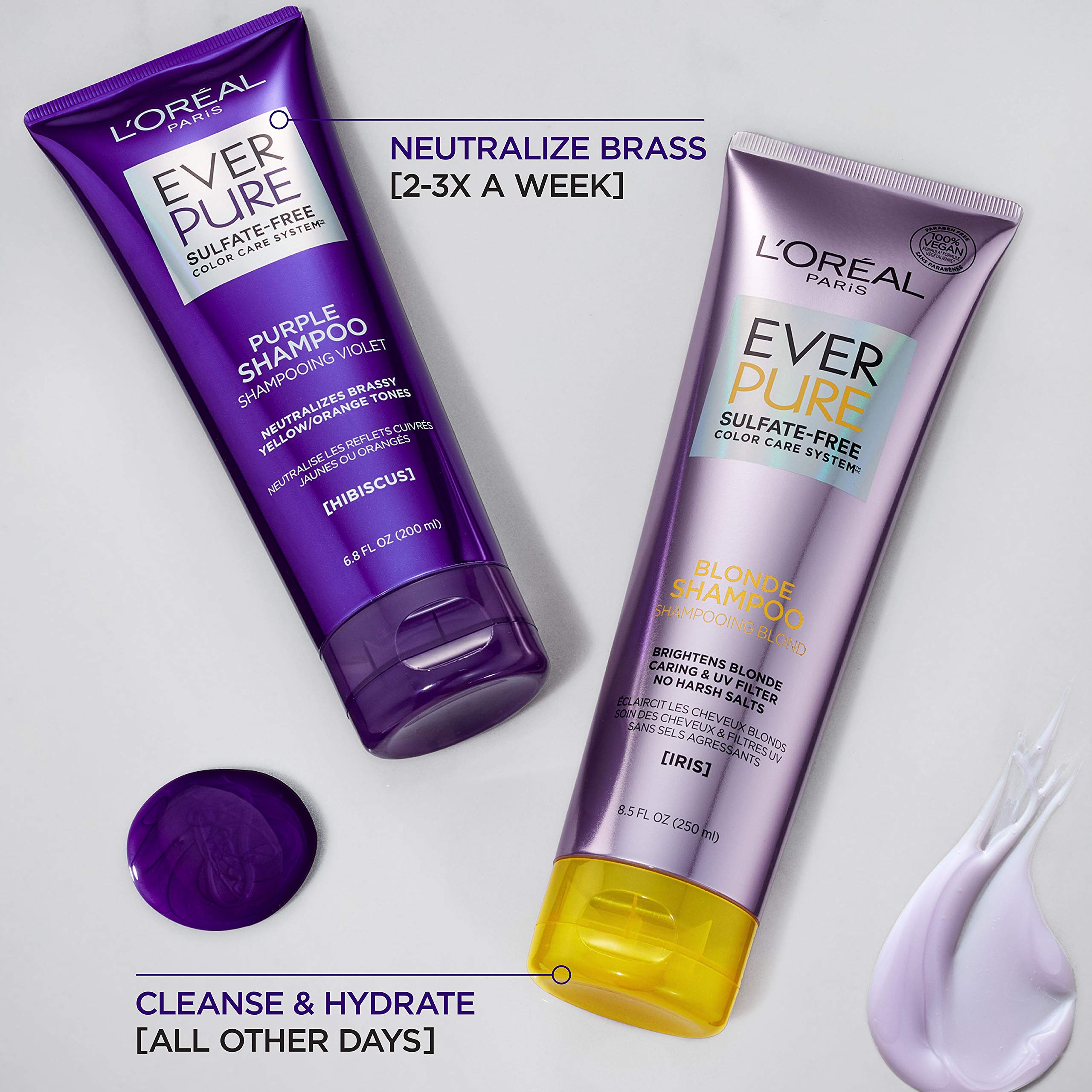 L'Oreal Paris EverPure Blonde Sulfate-Free Shampoo – Neutralizes Brass & Balances Blonde Hair | 2 x 8.5 oz
