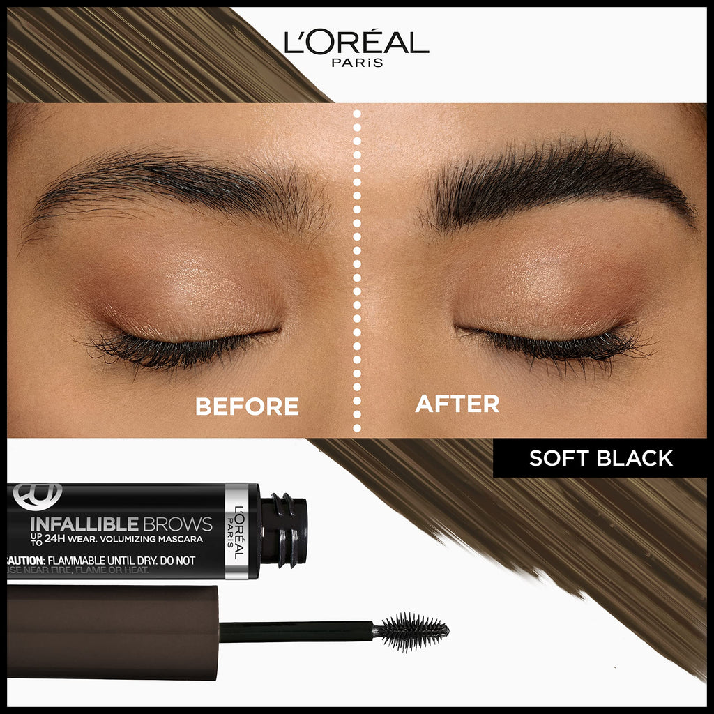 L’Oréal Paris Infallible Volumizing Brow Mascara – 24H Wear, 2X Fuller Brows, 3.0 Soft Black