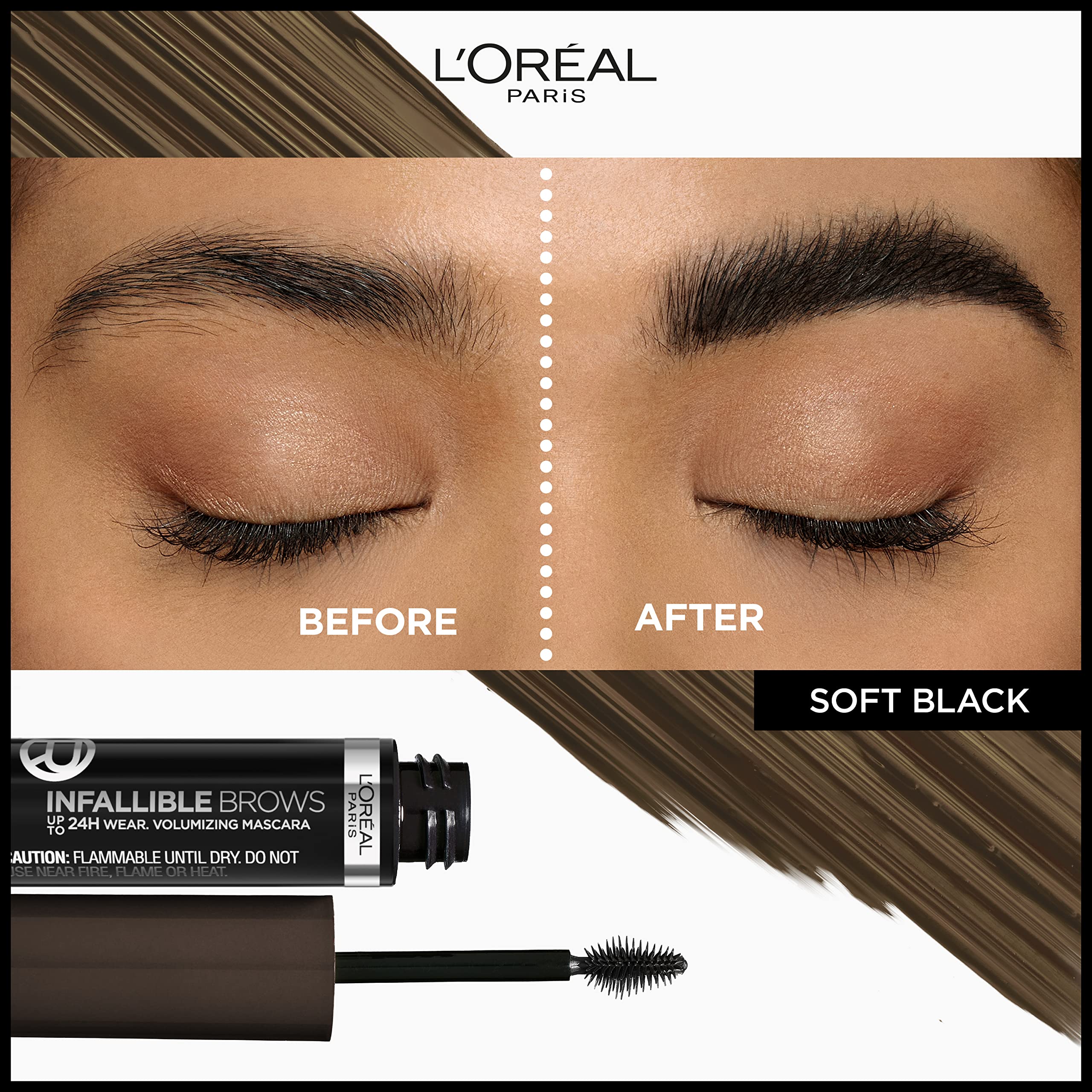L’Oréal Paris Infallible Volumizing Brow Mascara – 24H Wear, 2X Fuller Brows, 3.0 Soft Black