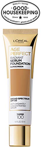 L'Oreal Paris Age Perfect Radiant Serum Foundation SPF 50 – Toffee, 1 oz