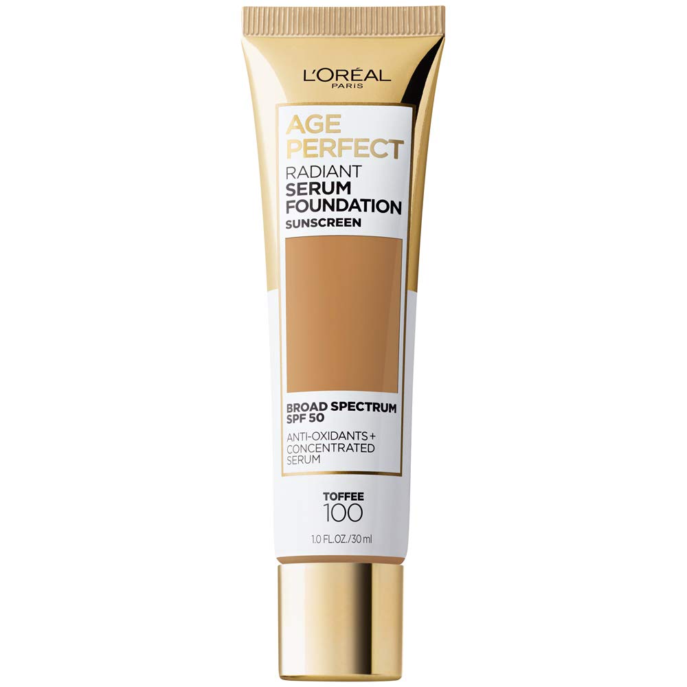 L'Oreal Paris Age Perfect Radiant Serum Foundation SPF 50 – Toffee, 1 oz