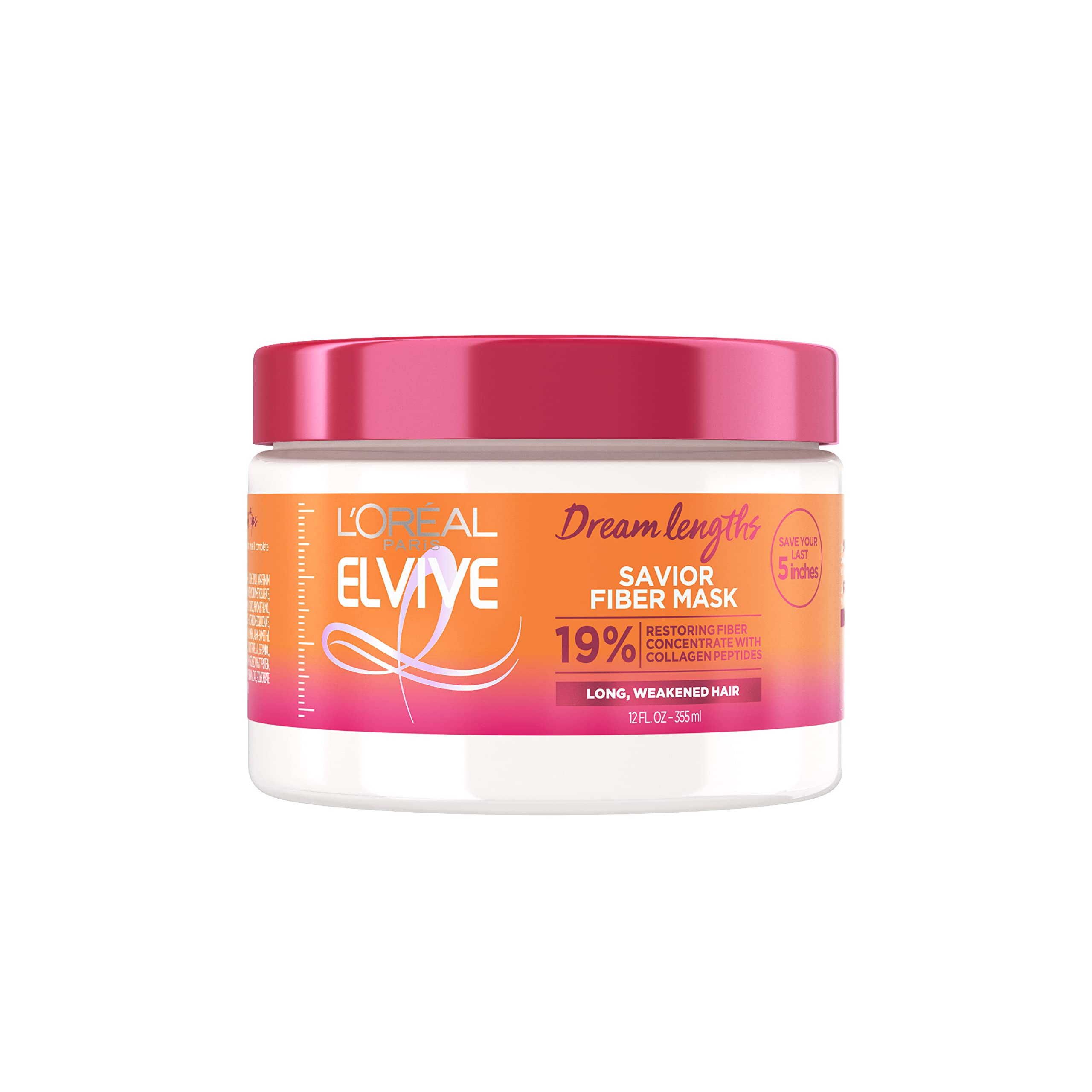 L'Oreal Paris Elvive Dream Lengths Savior Fiber Hair Mask – Collagen Peptides, 3-Minute Treatment, 12 oz