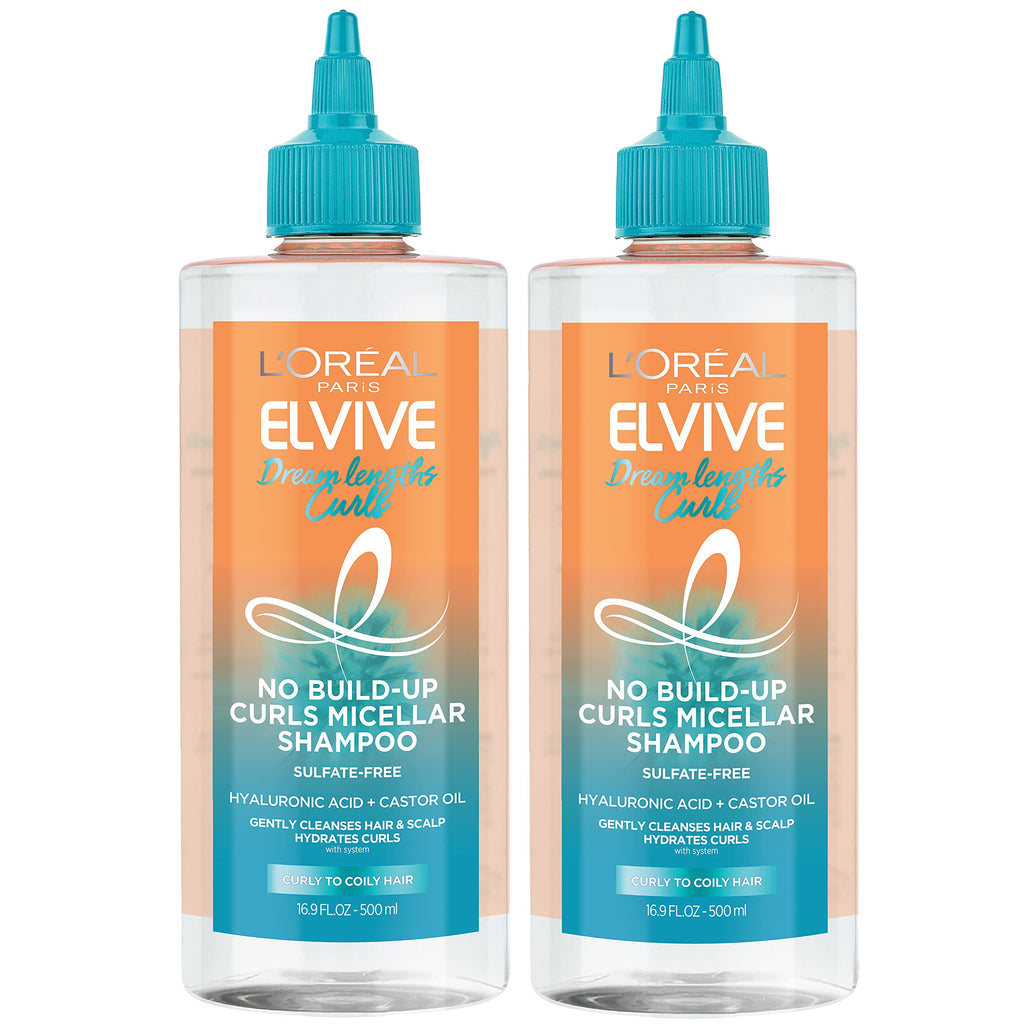 L'Oreal Paris Elvive Dream Lengths Curls Micellar Shampoo – No Build-Up, Hyaluronic Acid & Castor Oil | 2-Pack 33.8 fl oz