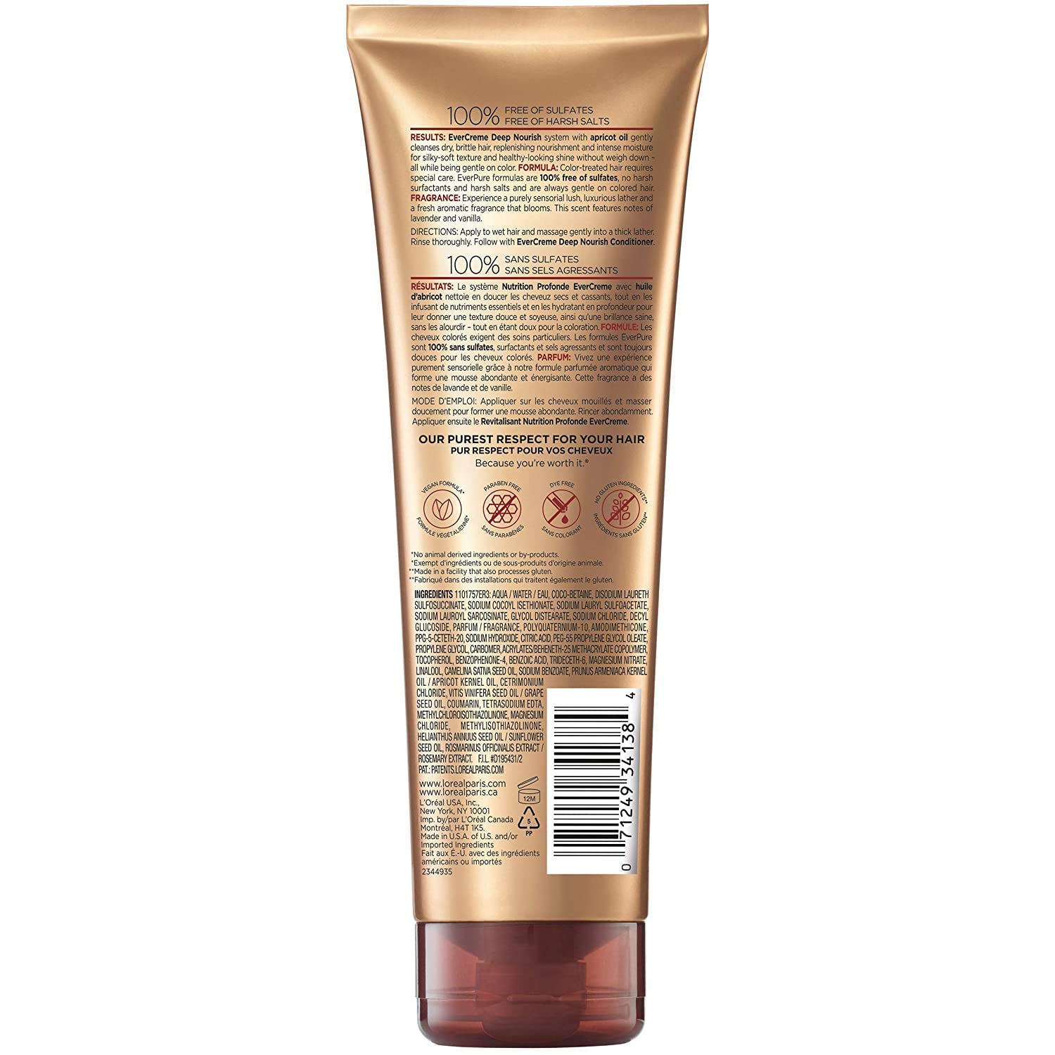 L'Oreal Paris EverCreme Deep Nourish Shampoo – Sulfate-Free, 8.5 oz x 2