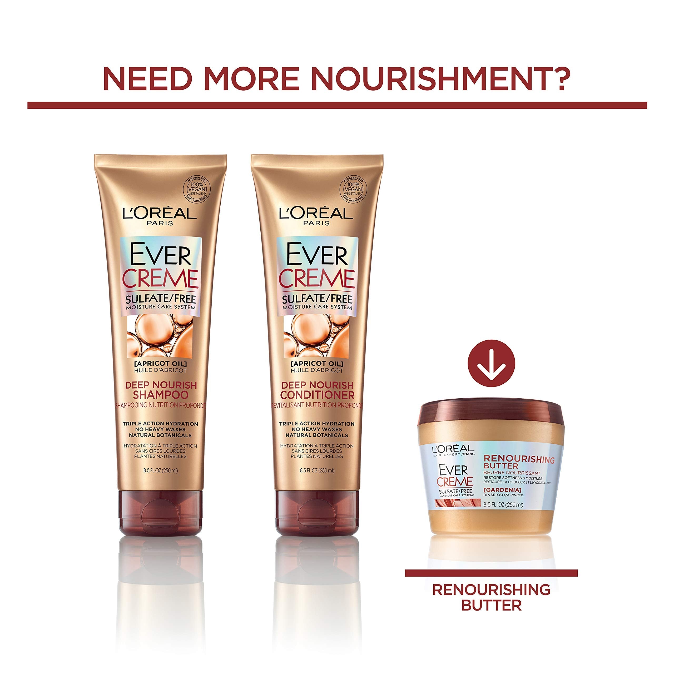 L’Oréal Paris EverCreme Deep Nourish Shampoo – Sulfate Free, Color-Safe, 3 Count