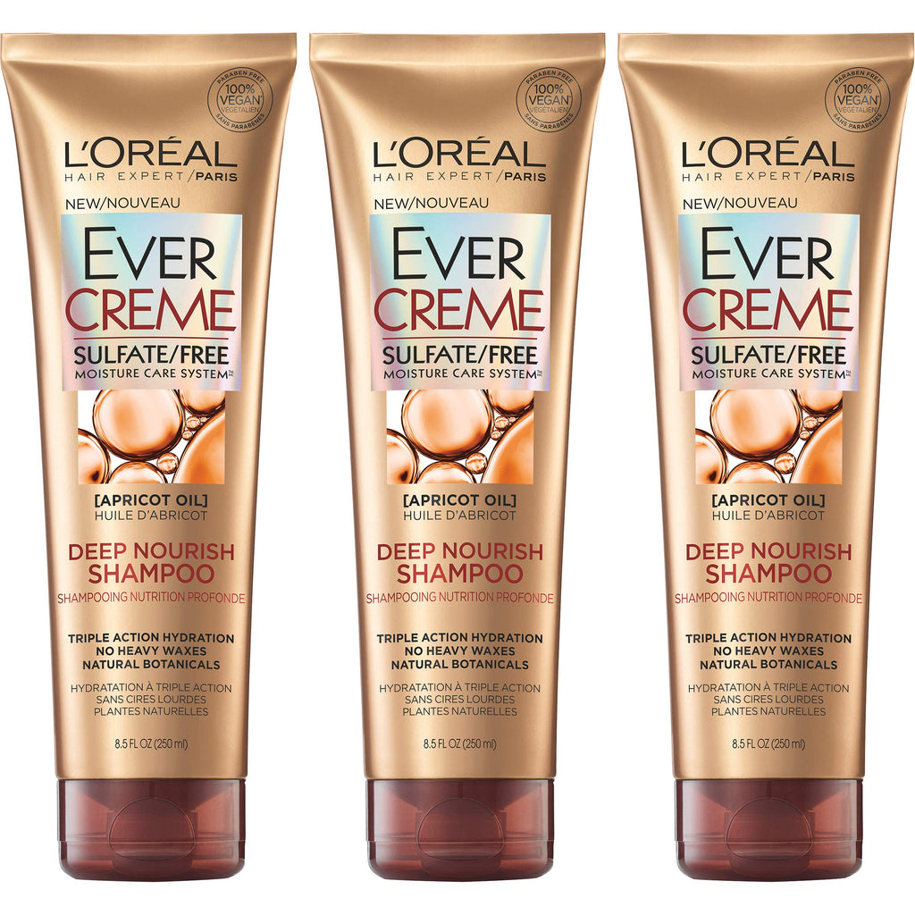 L’Oréal Paris EverCreme Deep Nourish Shampoo – Sulfate Free, Color-Safe, 3 Count