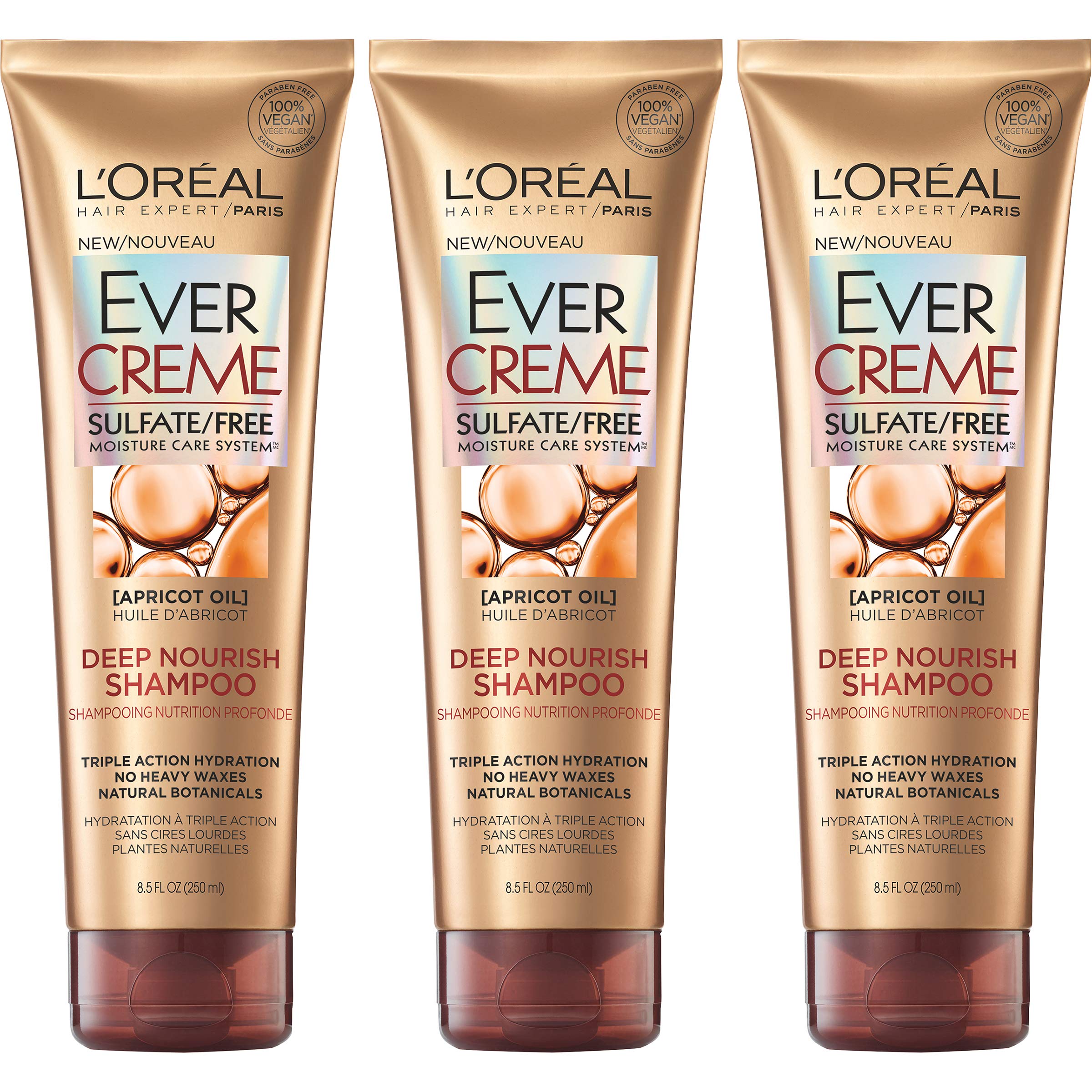 L’Oréal Paris EverCreme Deep Nourish Shampoo – Sulfate Free, Color-Safe, 3 Count