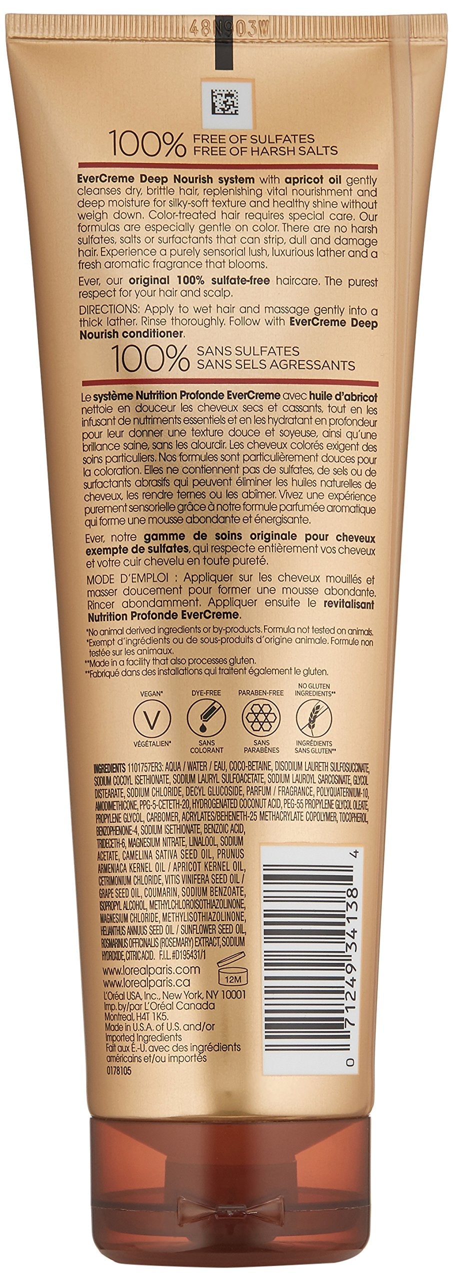 L'Oreal Paris EverPure Deep Nourish Sulfate-Free Shampoo with Apricot Oil for Color-Treated Hair | 8.5 Fl Oz