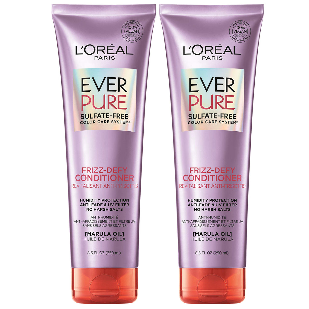 L'Oreal Paris EverPure Frizz-Defy Conditioner with Marula Oil – Sulfate Free, Color-Safe, 2 x 8.5 fl oz
