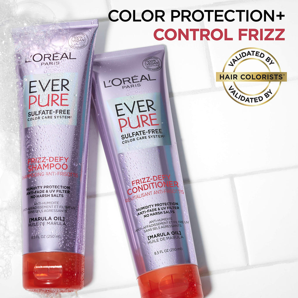 L'Oreal Paris EverPure Frizz-Defy Conditioner with Marula Oil – Sulfate Free, Color-Safe, 2 x 8.5 fl oz