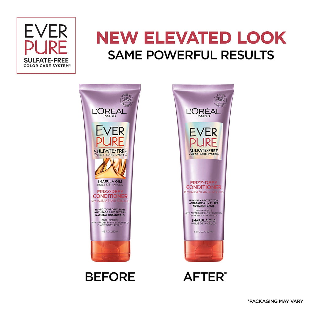 L'Oreal Paris EverPure Frizz-Defy Conditioner with Marula Oil – Sulfate Free, Color-Safe, 2 x 8.5 fl oz