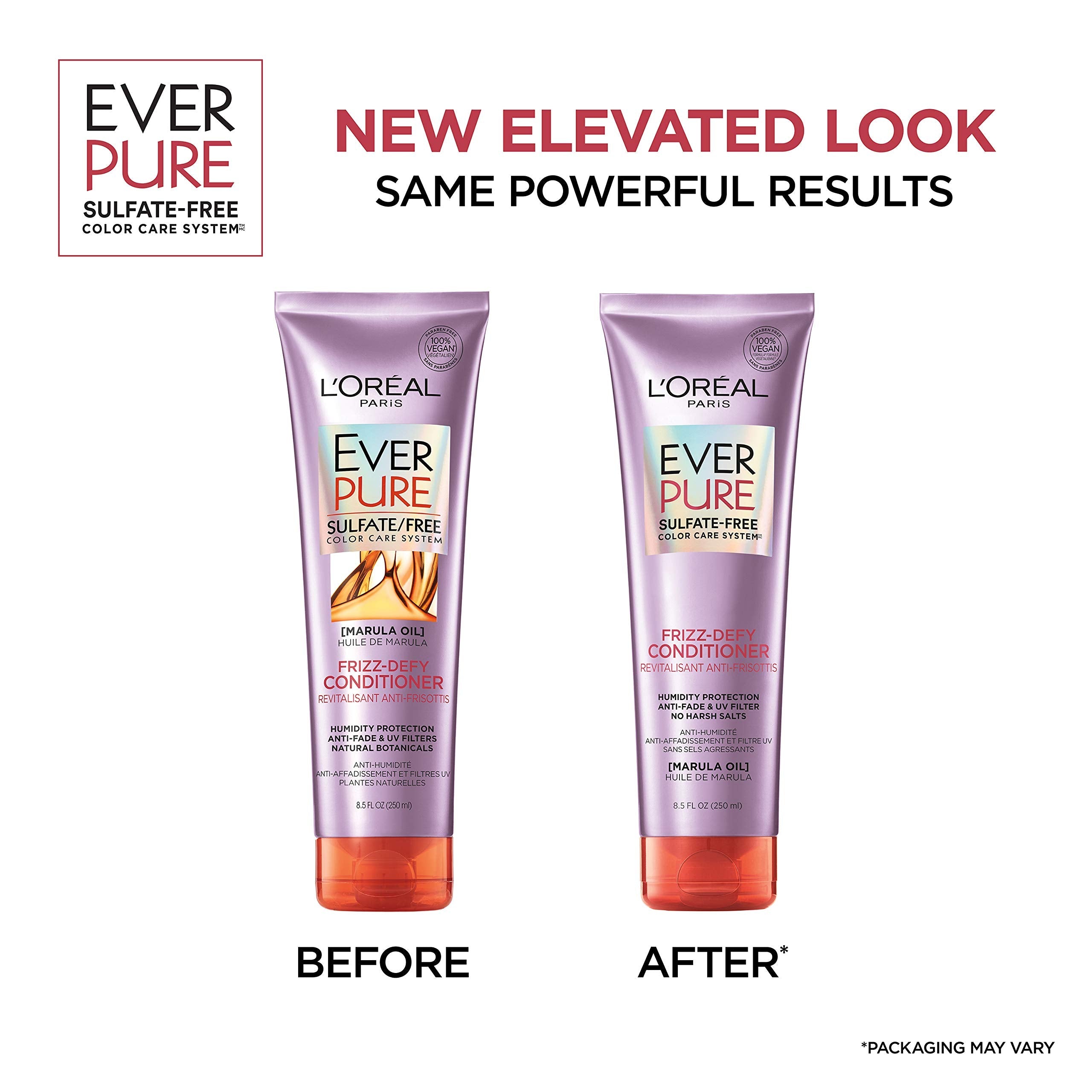 L'Oreal Paris EverPure Frizz-Defy Conditioner with Marula Oil – Sulfate Free, Color-Safe, 2 x 8.5 fl oz