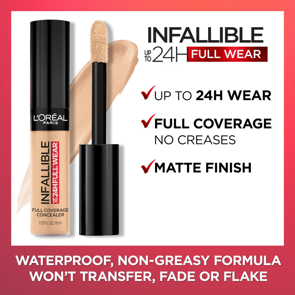 L'Oreal Paris Infallible Full Wear Waterproof Matte Concealer – Full Coverage, Honey, 25 Shades