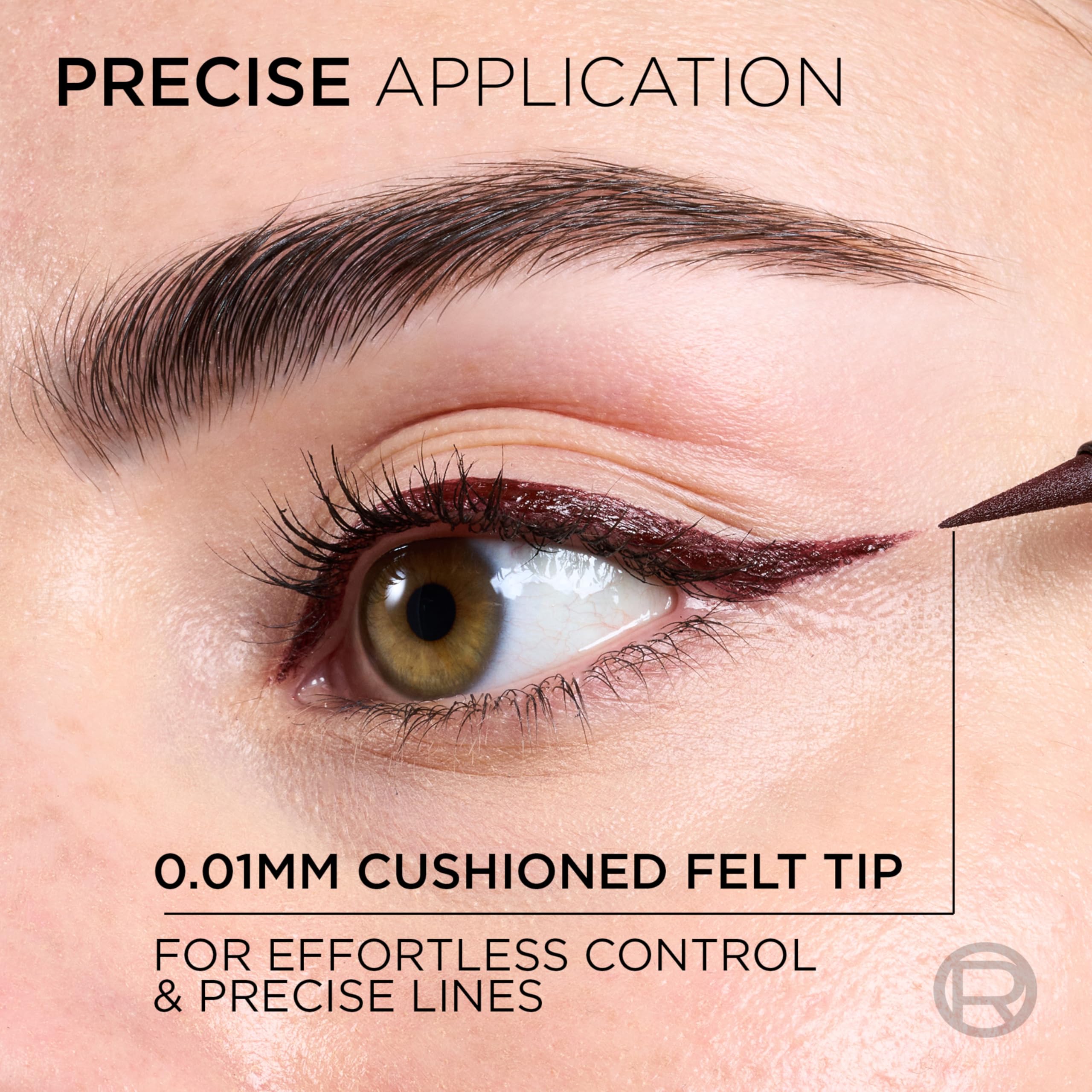 L'Oreal Paris Haute Precision Waterproof Liquid Eyeliner – 0.01mm Micro-Tip, 28HR Wear, Burgundy Cashmere
