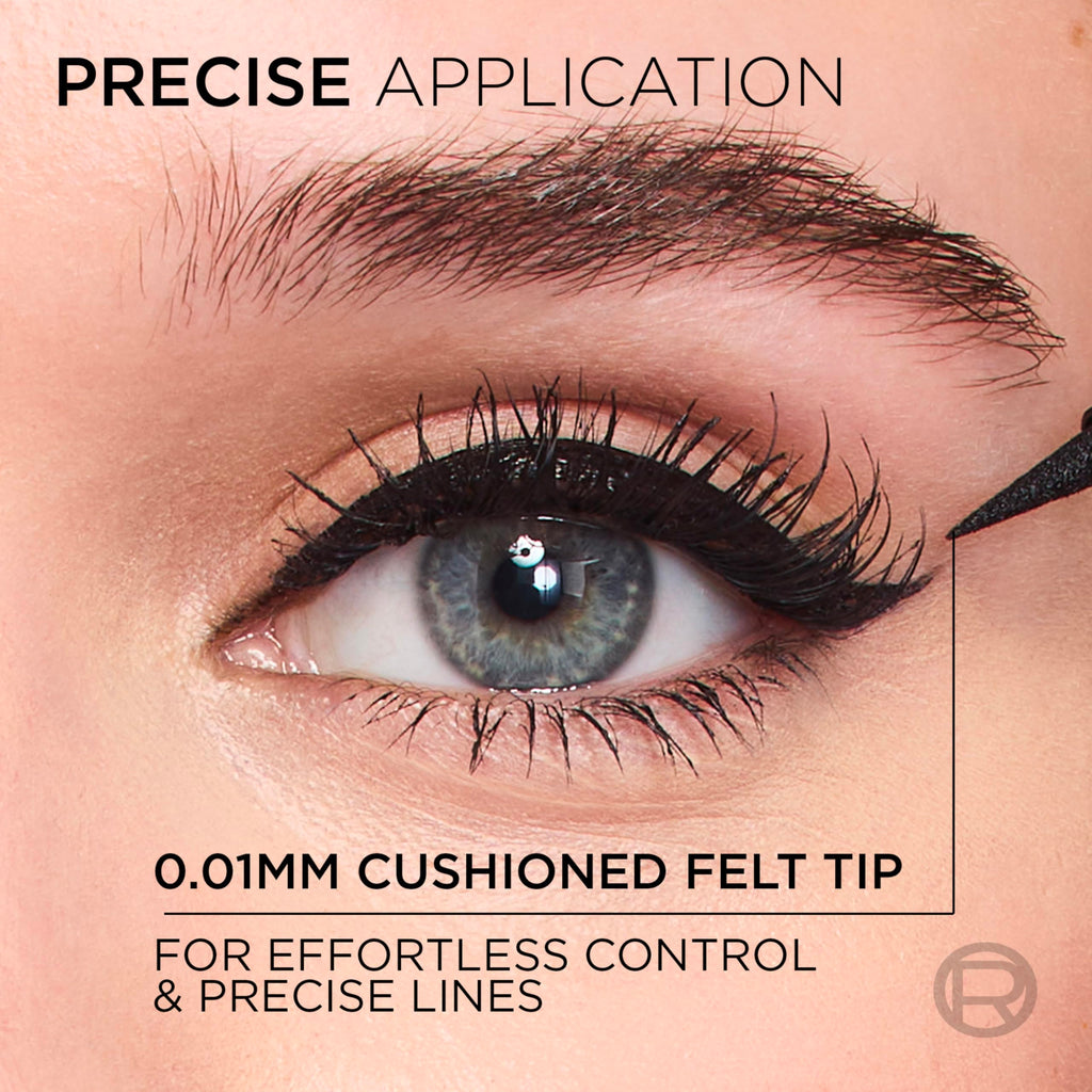 L'Oreal Paris Haute Precision Waterproof Liquid Eyeliner – Micro-Tip, 28HR Wear, 010 Black Silk