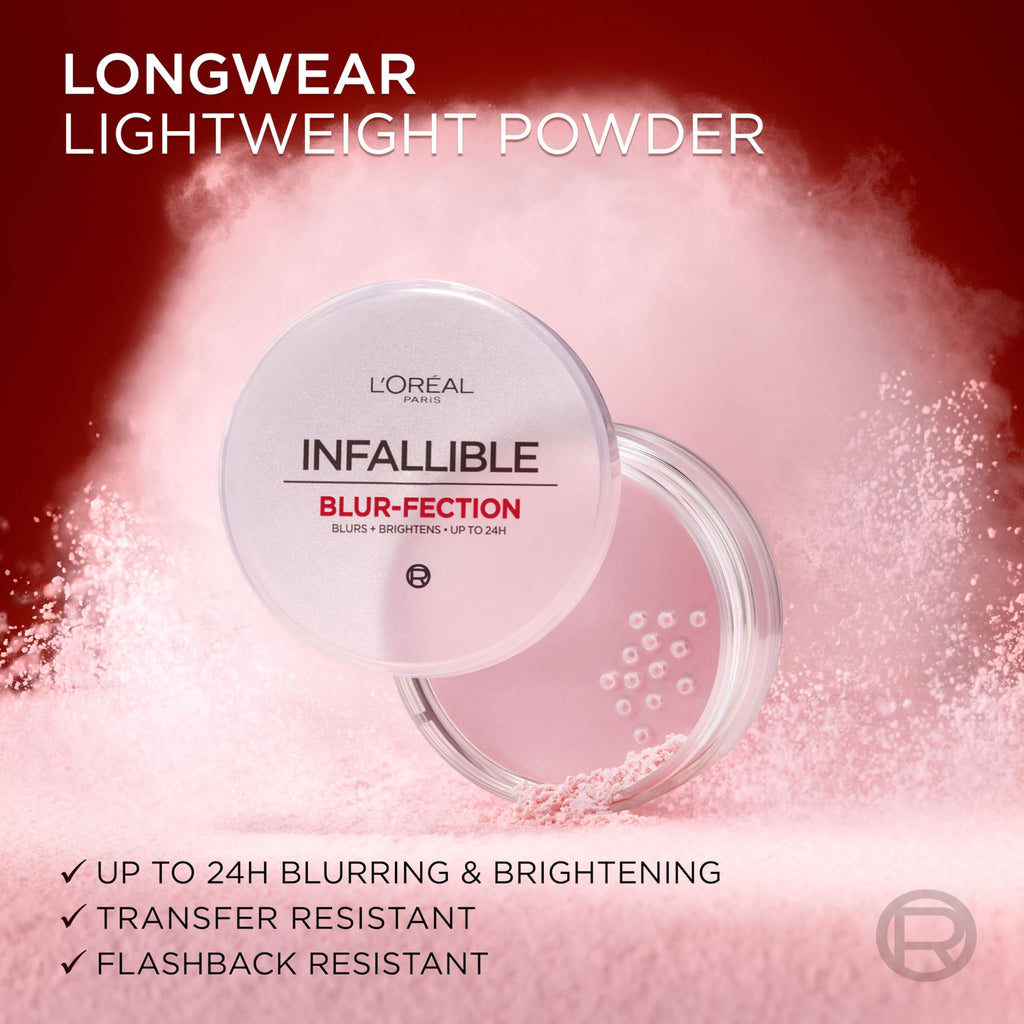 L'Oreal Paris Infallible Blur-fection Longwear Loose Setting Powder – Brightening Light Pink – Up to 24H Wear