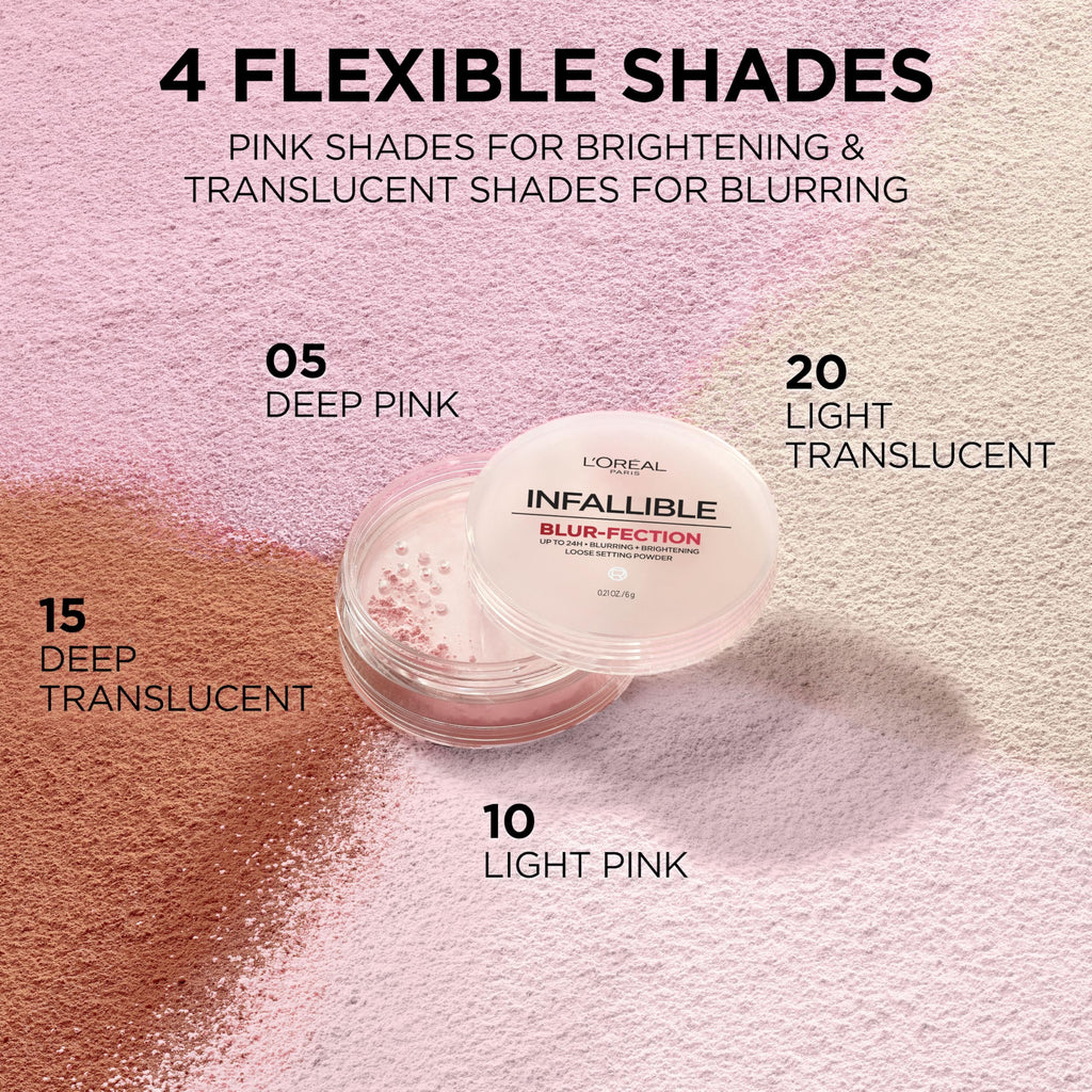 L'Oreal Paris Infallible Blur-fection Longwear Loose Setting Powder – Brightening Light Pink – Up to 24H Wear