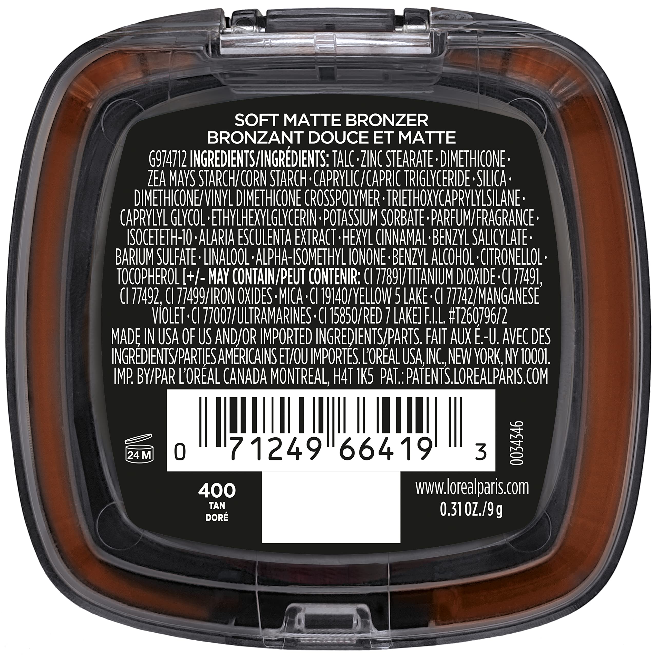 L'Oreal Paris Infallible Soft Matte Bronzer | Up to 24H Wear, Waterproof & Transfer-Proof, 0.31 oz