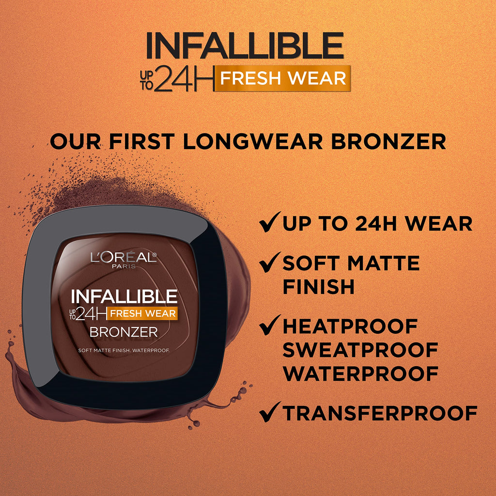 L'Oréal Paris Infallible Soft Matte Bronzer – Up to 24H Fresh Wear, Waterproof & Transfer-Proof | Medium 0.31 oz