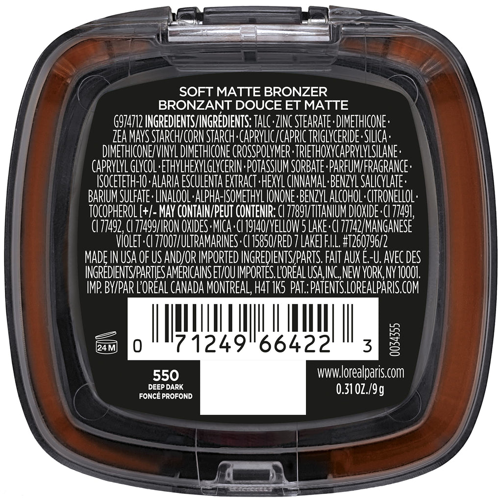 L'Oreal Paris Infallible Soft Matte Bronzer – Up to 24H, Waterproof & Transfer-Proof, Deep Dark