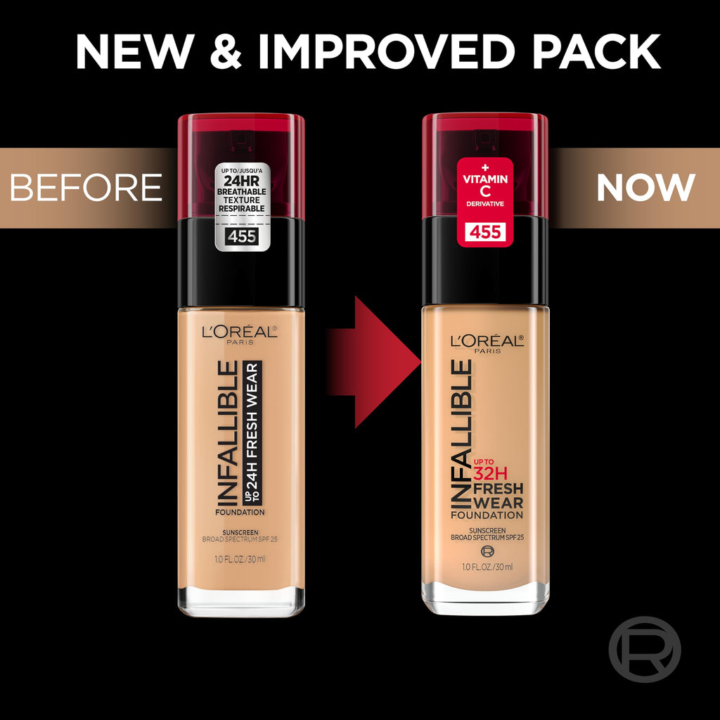 L’Oréal Paris Infallible Fresh Wear Foundation — 24HR Lightweight SPF 25, Shade 465 Sand