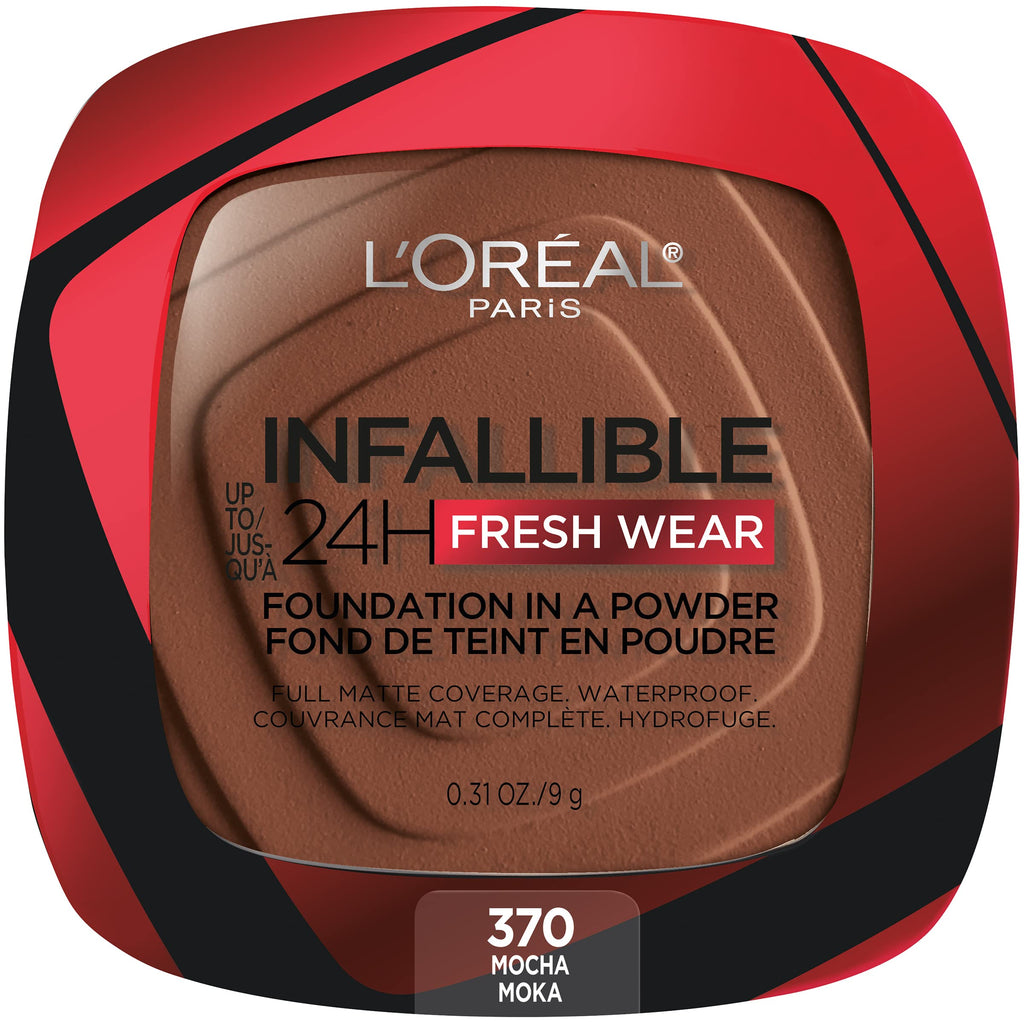 L'Oreal Paris Infallible Fresh Wear Foundation in a Powder – Mocha, 0.31 oz | Up to 24H Matte, Waterproof
