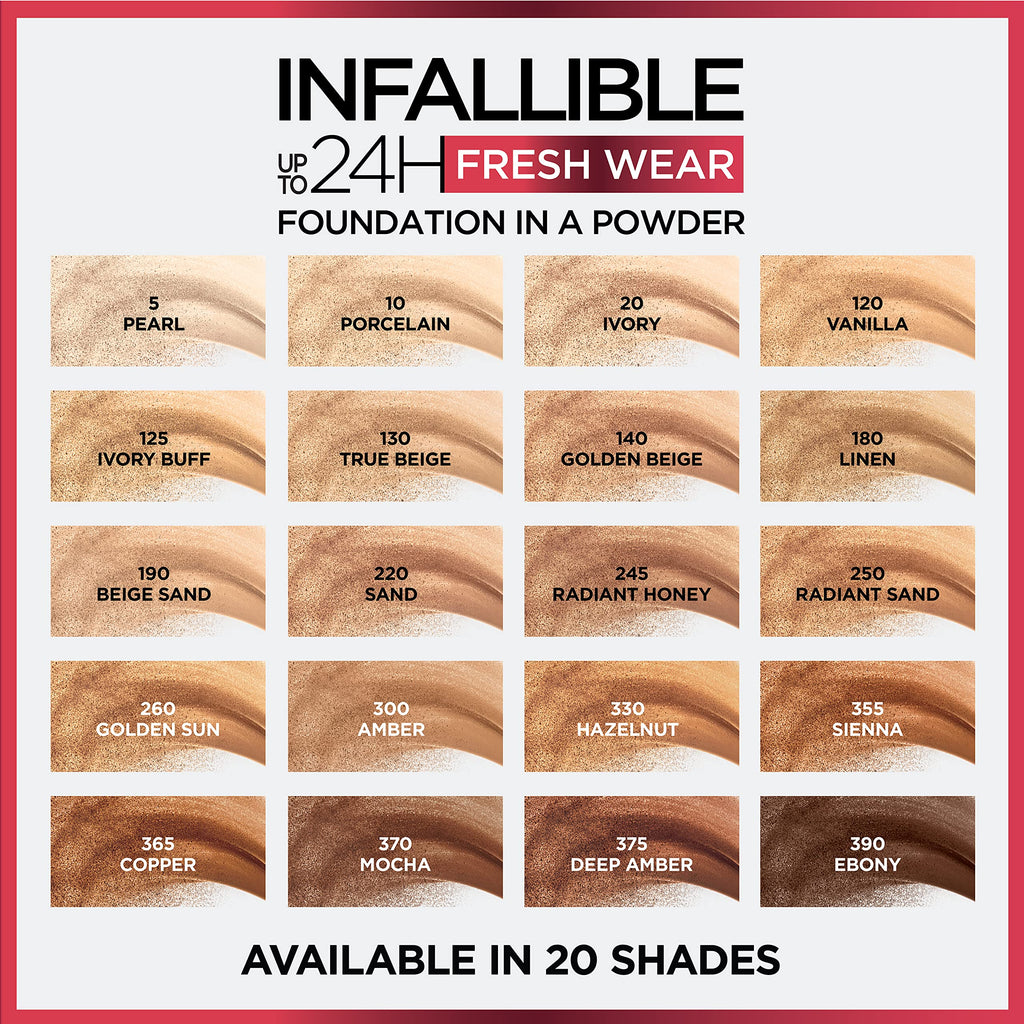 L'Oreal Paris Infallible Fresh Wear Foundation Powder — Up to 24H Wear, Waterproof, True Beige (0.31 oz)