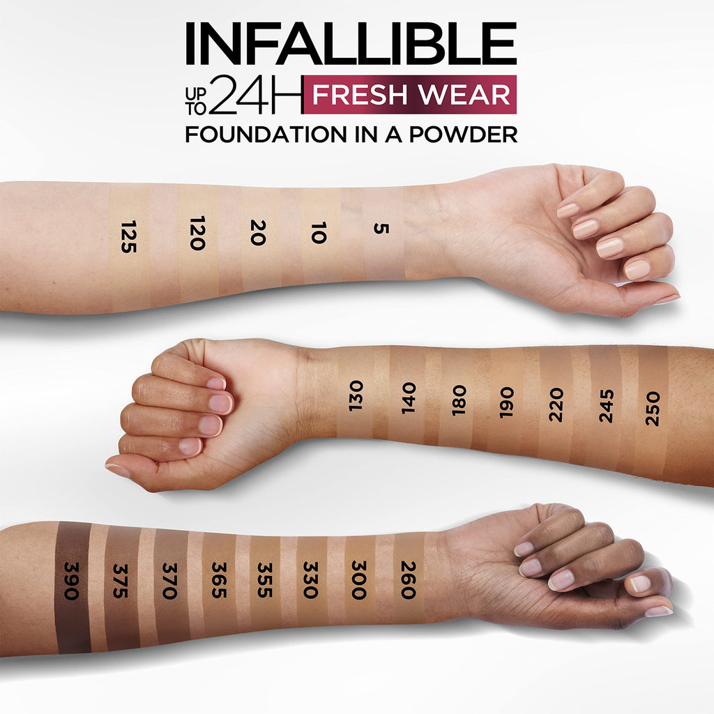 L'Oreal Paris Infallible Fresh Wear Foundation in a Powder – 24H Wear, Waterproof, Sand