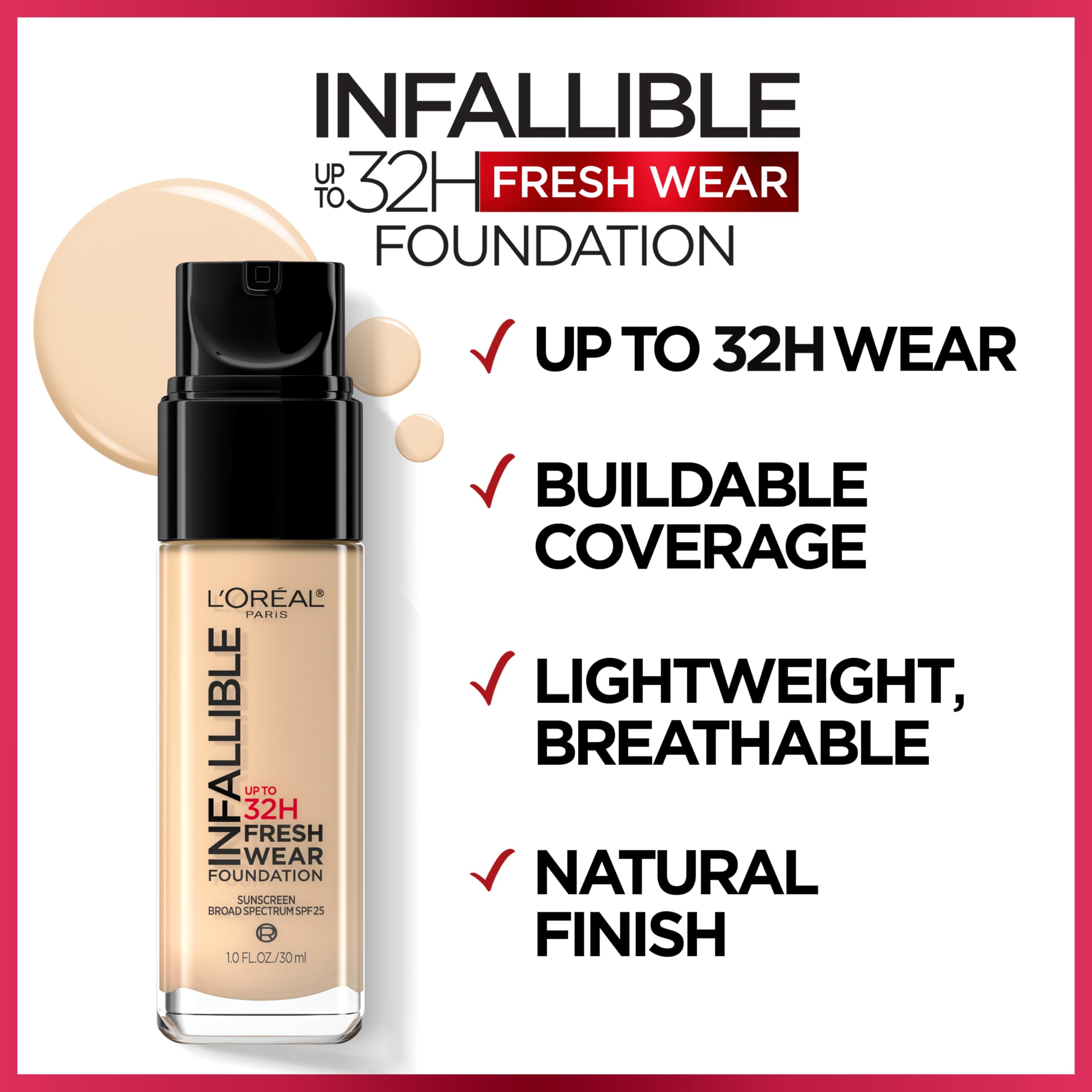 L'Oreal Paris Infallible 32 Hour Fresh Wear Foundation – Lightweight, 425 Linen