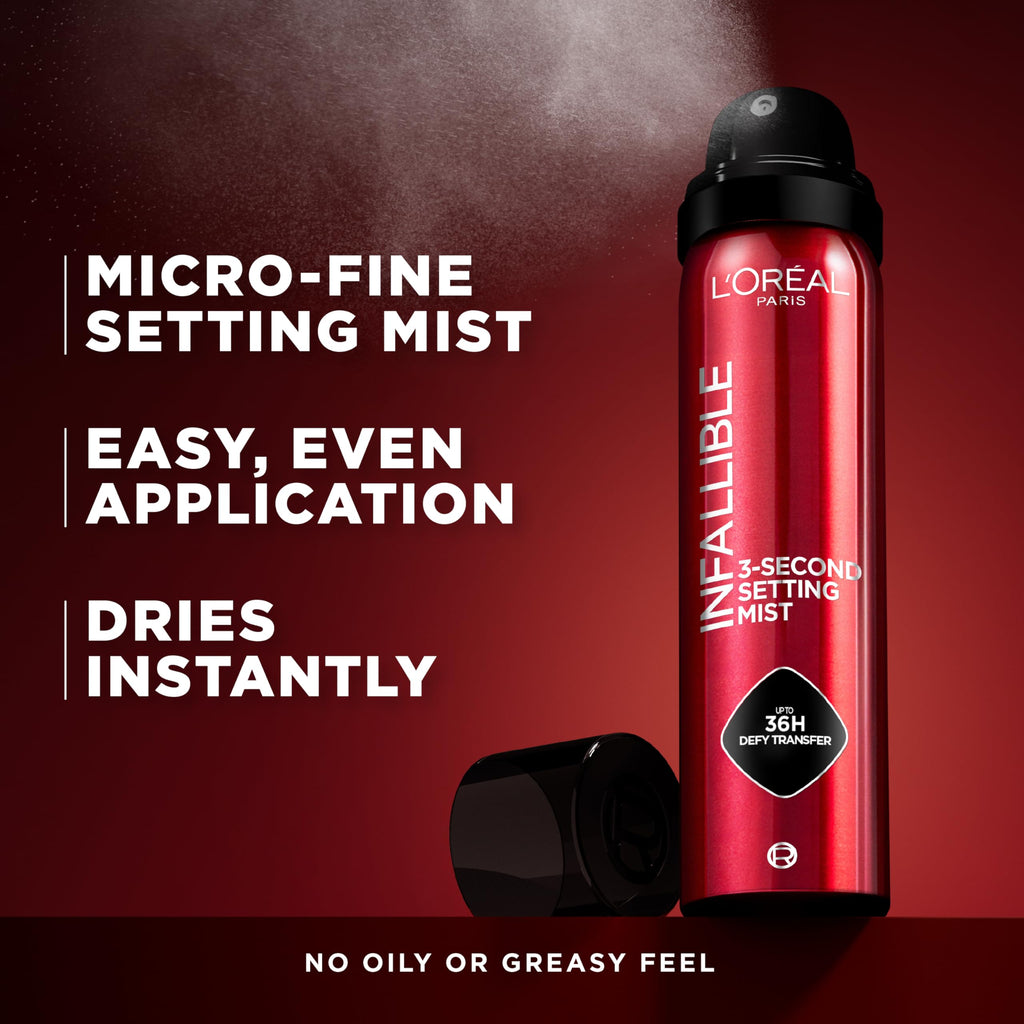 L'Oreal Paris Infallible 3-Second Setting Spray Mist — Microfine Mist for Up to 36HR Wear, Clear
