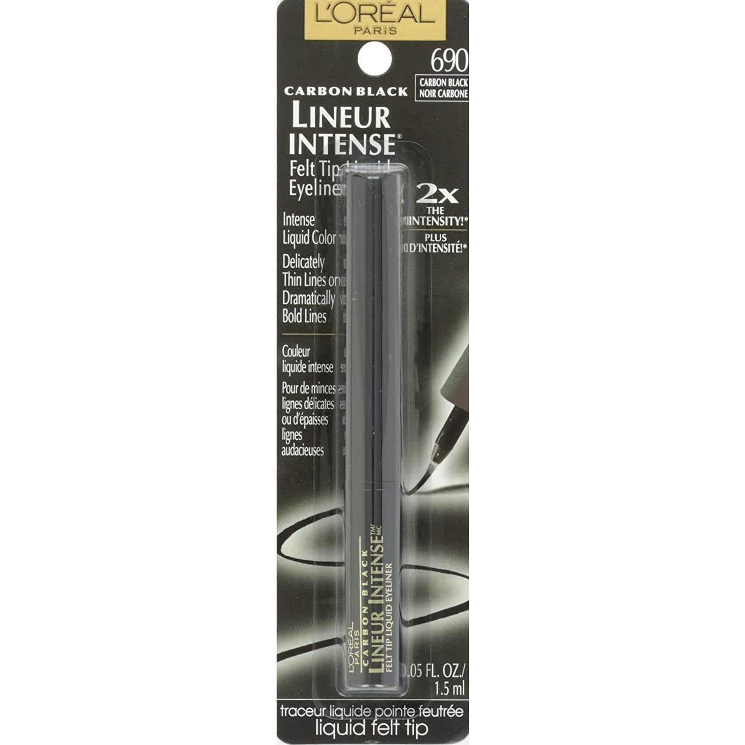 L'Oreal Paris Lineur Intense Pro Felt Tip Liquid Eyeliner, Carbon Black — Pack of 3