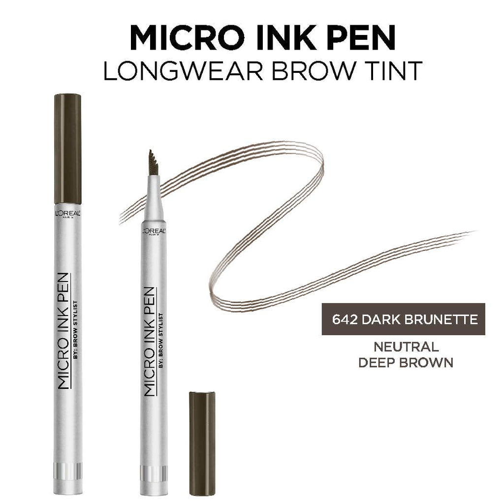 L'Oreal Paris Micro Ink Pen by Brow Stylist - Longwear Brow Tint, Hair-Like Effect, 48HR, Dark Brunette
