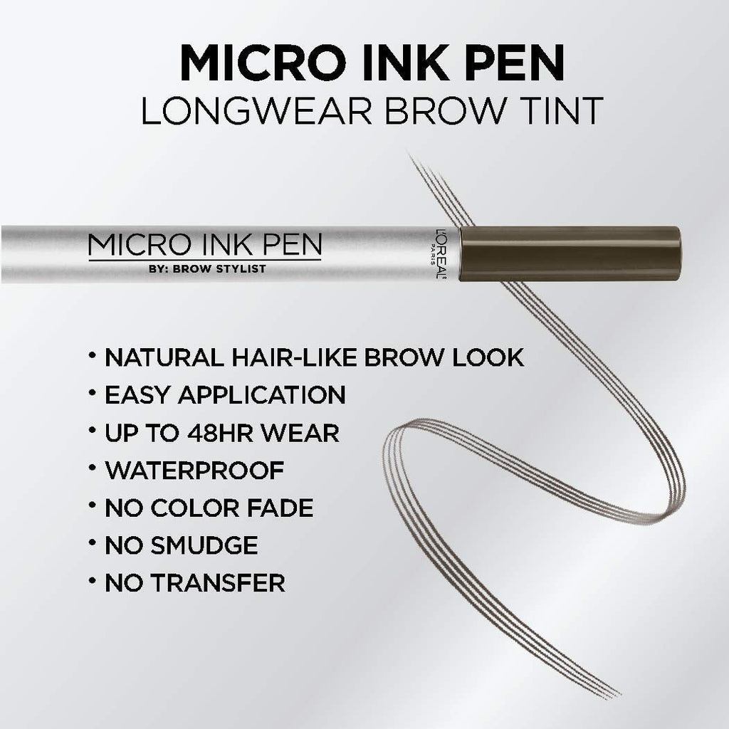 L'Oreal Paris Micro Ink Pen by Brow Stylist - Longwear Brow Tint, Hair-Like Effect, 48HR, Dark Brunette