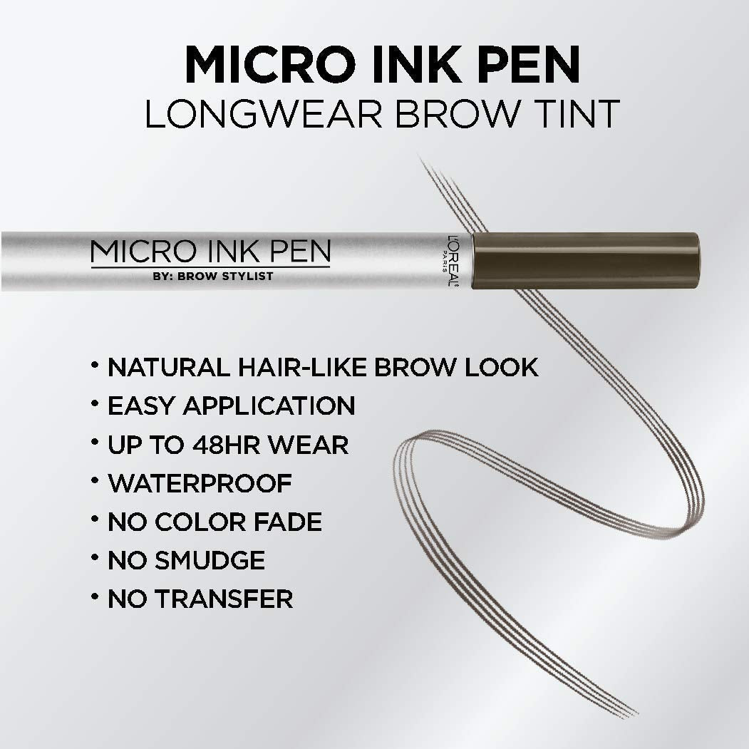L'Oreal Paris Micro Ink Pen by Brow Stylist - Longwear Brow Tint, Hair-Like Effect, 48HR, Dark Brunette